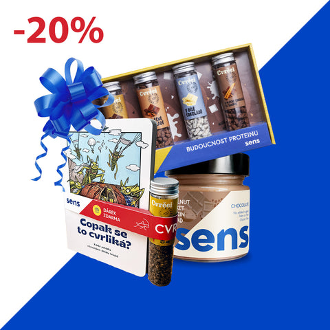 Dárková krabička Sens: čoko cvrčci, ořechové máslo, leporelo