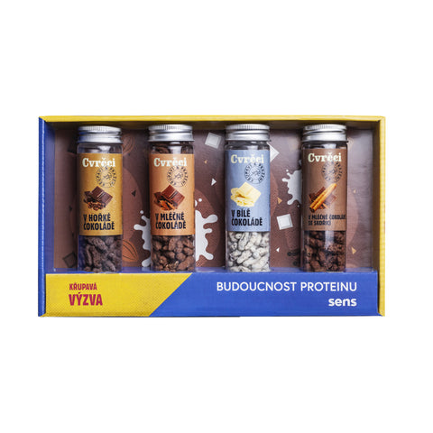 Čokoládoví pražení cvrčci v dárkové krabičce